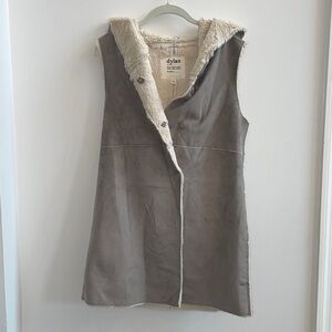 Dylan Taupe Long Vest with Faux Fur Trim